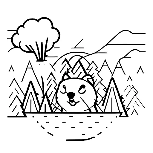 marmot in a forest fire carrying a chainsaw tattoo design idea