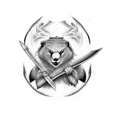 marmot in a wildfire holding an axe tattoo design idea