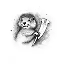 marmot in a wildfire holding an axe tattoo design idea