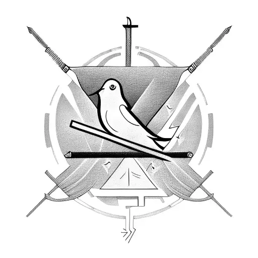 Abstract design of a dove carrying a carpentry tool as a symbol of faith tattoo design idea