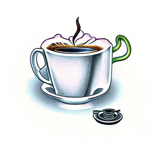 A steaming cup of coffee with a stack of books next to it tattoo design idea