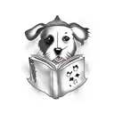 A silhouette of a dog reading a book while sipping coffee tattoo design idea