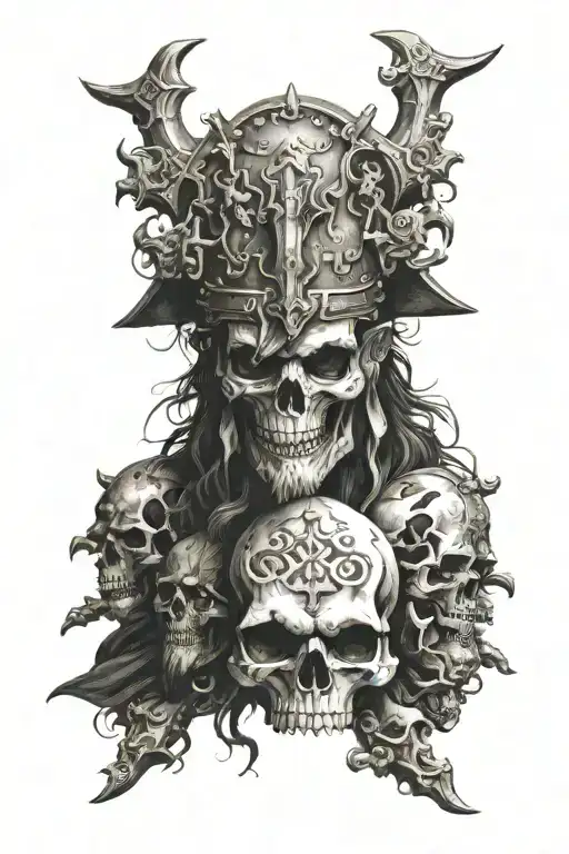 norse god surrounded by skulls tattoo design idea