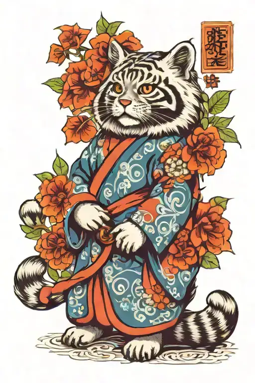 pallas cat ib blue kimono tattoo design idea