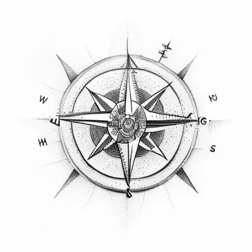 A dogwood flower blooming from the center of a compass, symbolizing the client's love for nature and exploration tattoo design idea