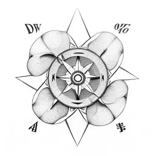 A dogwood flower blooming from the center of a compass, symbolizing the client's love for nature and exploration tattoo design idea