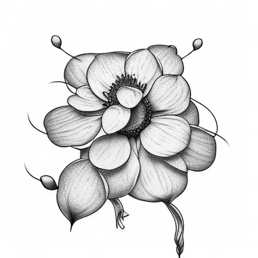 A delicate bouquet of dogwood flowers intertwined with a quote from Joshua 1:9 tattoo design idea