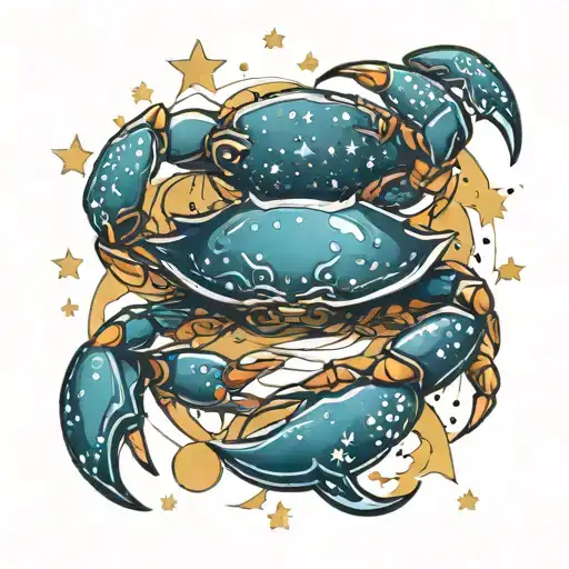 crab and stars, the moon merging together tattoo design idea