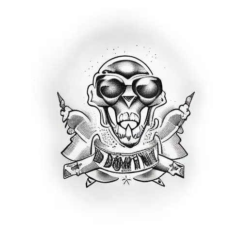 monkey skull drinking a bottle with "dopamine" logo tattoo design idea