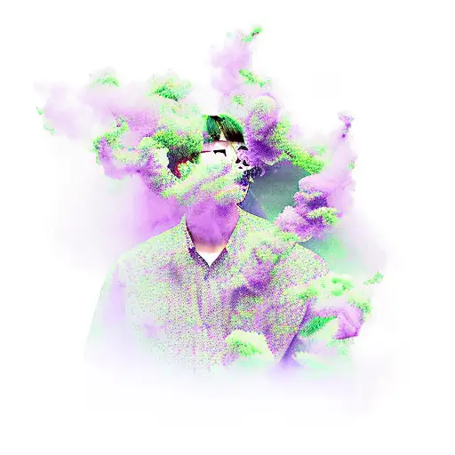 BTS member silhouettes surrounded by purple smoke tattoo design idea