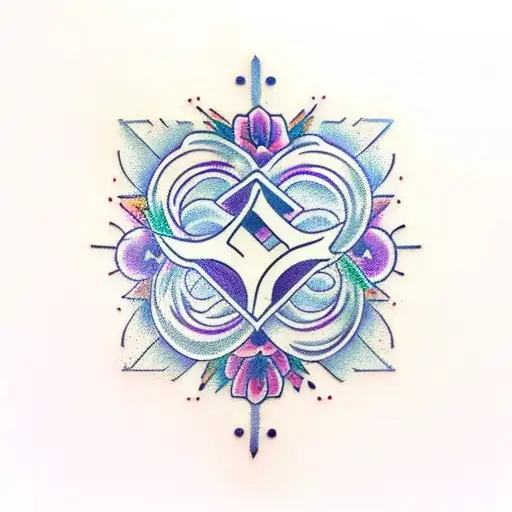 Traditional style tattoo of BTS logo with purple floral accents tattoo design idea