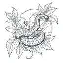 A sketch style tattoo of a snake weaving through a jungle scene, with a ladybug resting on a leaf nearby tattoo design idea