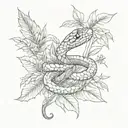 A sketch style tattoo of a snake weaving through a jungle scene, with a ladybug resting on a leaf nearby tattoo design idea