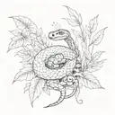 A sketch style tattoo of a snake weaving through a jungle scene, with a ladybug resting on a leaf nearby tattoo design idea