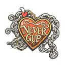 bike chain with heart and smiley face that form the words never give up tattoo design idea