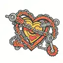 bike chain with heart and smiley face that form the words never give up tattoo design idea