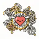 bike chain with heart and smiley face that form the words never give up tattoo design idea