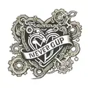 bike chain with a heart and smile forming the words never give up tattoo design idea