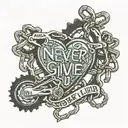 bike chain with a heart and smile forming the words never give up tattoo design idea