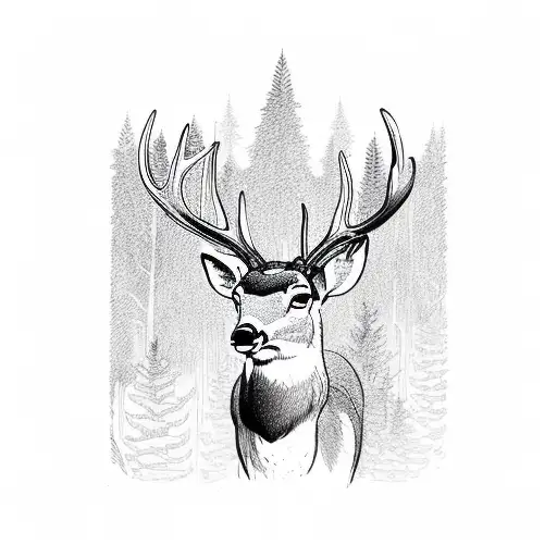 deer in a forest tattoo design idea