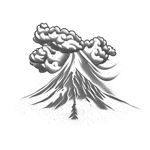 A tattoo of a volcano with a smoke forming the word smoke tattoo design idea