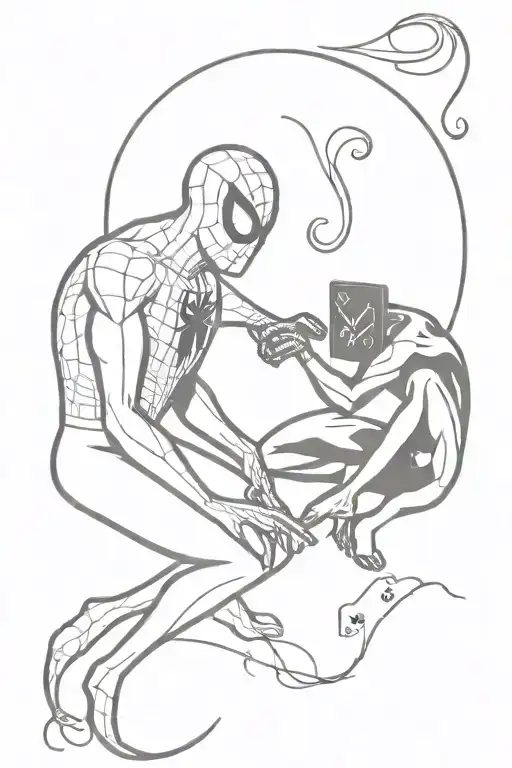 Spiderman and Venom playing a game of cards with a twist tattoo design idea