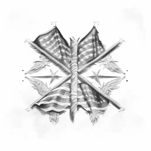 black and white tattered american flag with cross tattoo design idea
