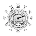 clock, roses, butterflies and clouds tattoo design idea