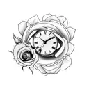 clock, roses, butterflies and clouds tattoo design idea