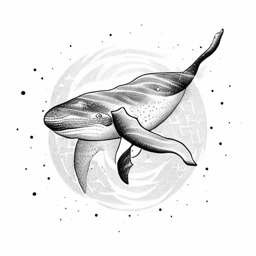 space ,whale, dog and bird tattoo design idea