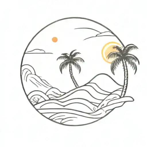 Palm tree wave sun at the edge tattoo design idea