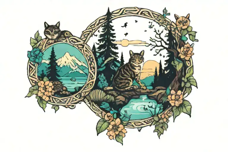 Suicide awareness infinity sign, Cats, turtles, owls,  oregon (trees, mountains, water, flowers)  tattoo design idea
