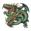 three headed dragon crawling top view from shoulder to tattoo design idea