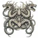 three headed dragon crawling on back tattoo design idea