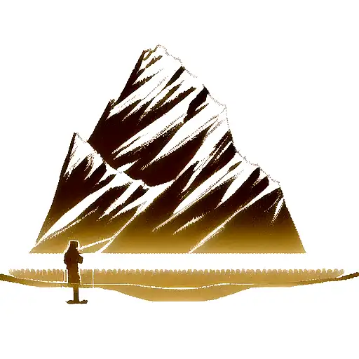 A silhouette of a bartender shaking a cocktail, with a trail of footprints leading up a mountain tattoo design idea