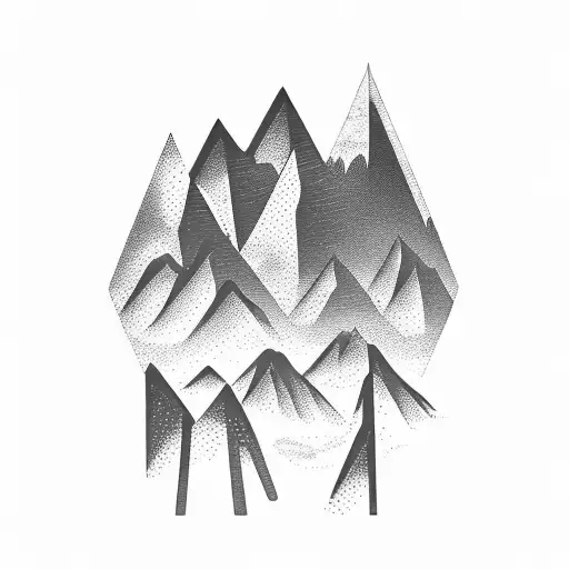 A cocktail glass with a mountain range inside it tattoo design idea