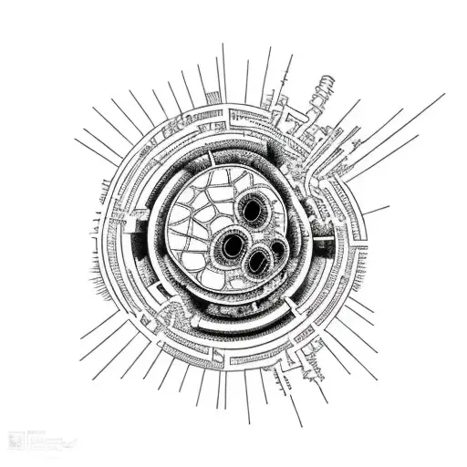 labyrinth and nuclear explosion tattoo design idea