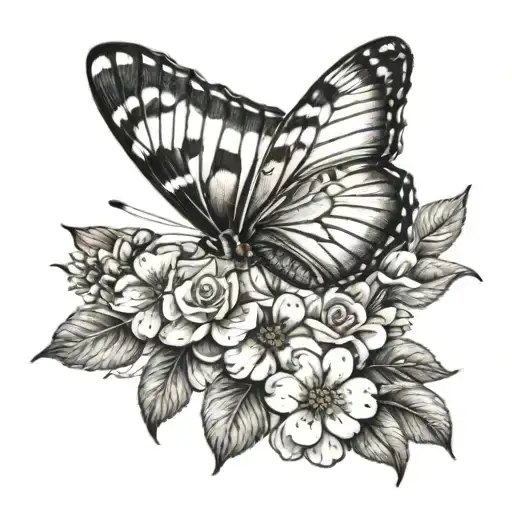 Butterfly with flowers tattoo design idea