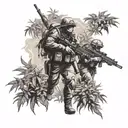 Silhouettes of commandos navigating through dense foliage tattoo design idea