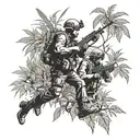 Silhouettes of commandos navigating through dense foliage tattoo design idea