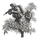 Silhouettes of commandos navigating through dense foliage tattoo design idea