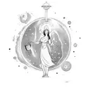 A celestial goddess pouring water from a cosmic chalice tattoo design idea