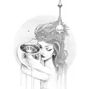 A celestial goddess pouring water from a cosmic chalice tattoo design idea