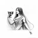A celestial goddess pouring water from a cosmic chalice tattoo design idea
