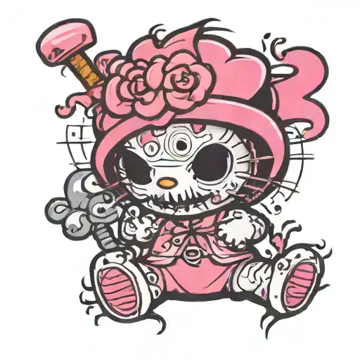 pink hello kitty zombie tattoo design idea