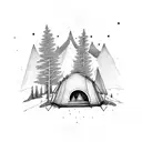 tent , camping, camping fire  tattoo design idea