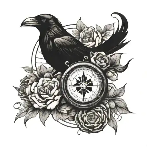 raven peony compass tree bishop chess piece tattoo design idea