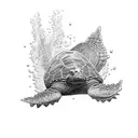 snapping turtle swimming 3/4 profile tattoo design idea