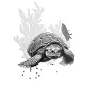 snapping turtle swimming 3/4 profile tattoo design idea