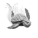 snapping turtle swimming 3/4 profile tattoo design idea